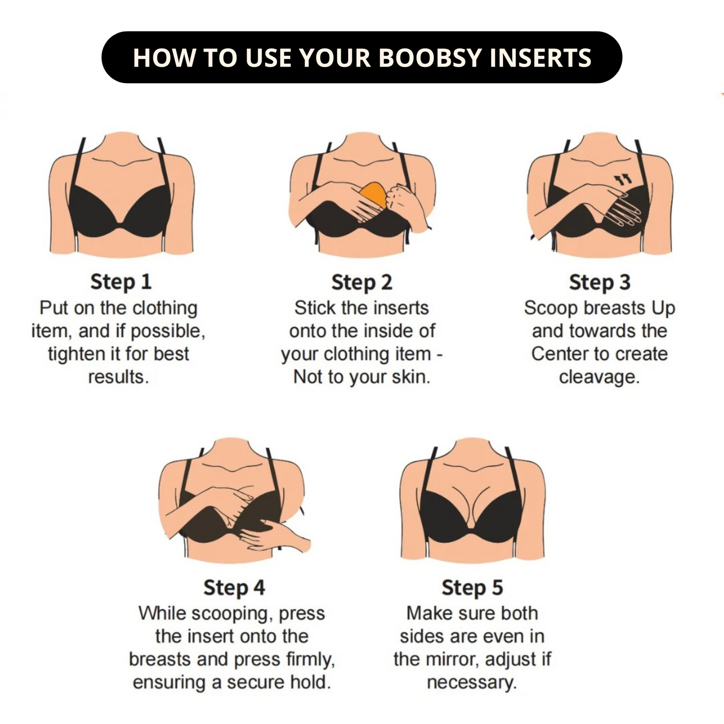 Boobsy Sticky Bra Inserts - instant invisible lift, 2 size boost, washable and reusable