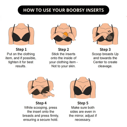 Boobsy Sticky Bra Inserts - instant invisible lift, 2 size boost, washable and reusable