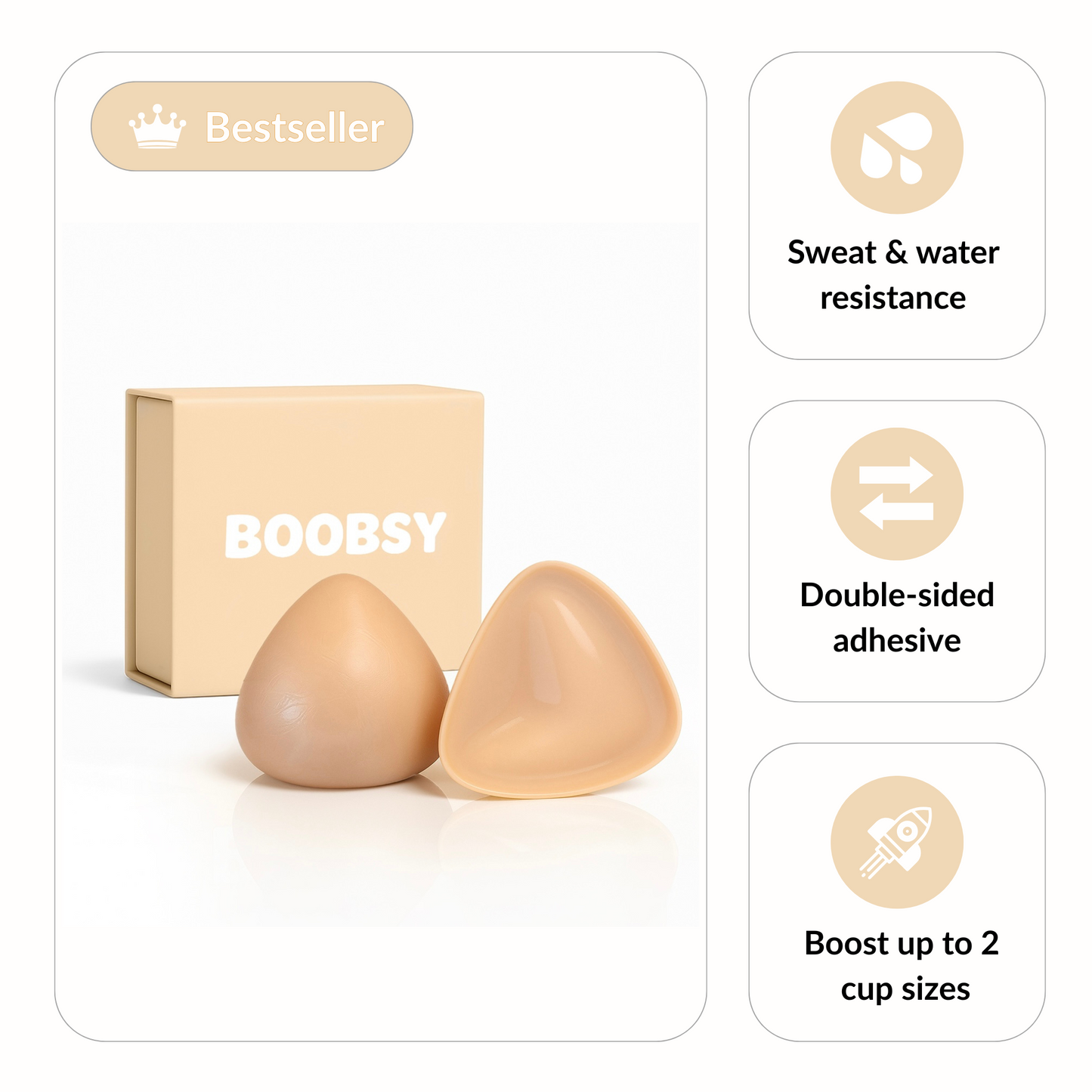 Boobsy Sticky Bra Inserts - instant invisible lift, 2 size boost, washable and reusable